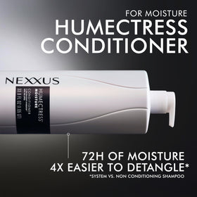 Nexxus Humectress 33.8 oz bottle next to common objects for scale