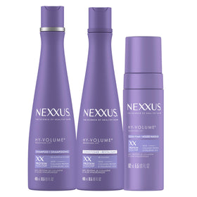 Nexxus Hy‑Volume front packaging showing trio for instant lift