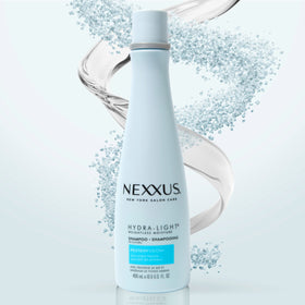 Nexxus Hydralight label close-up showing Aquabank Booster and protein actives