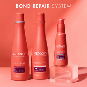 Nexxus pump and label detail highlighting instructions and protein blend