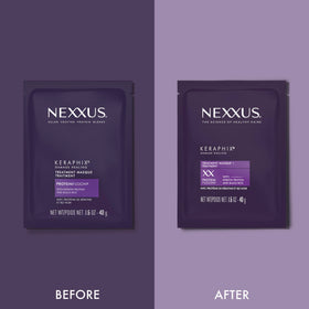 Nexxus applying mask on damp hair for deep penetration and detangling