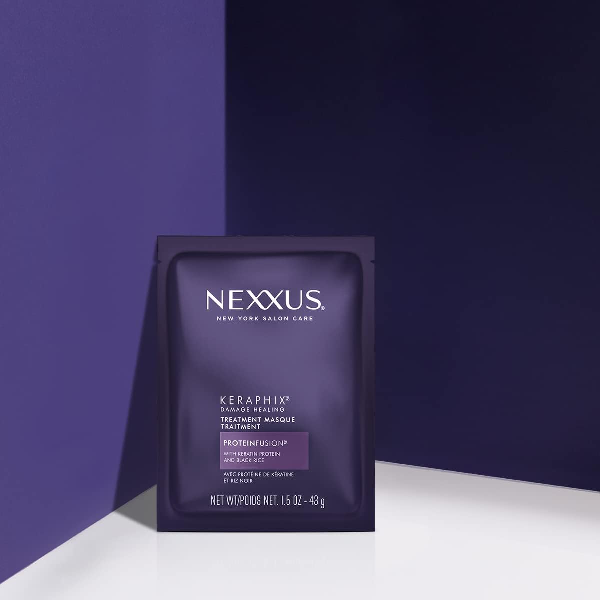Nexxus before and after comparison showing smoother, less frizzy hair