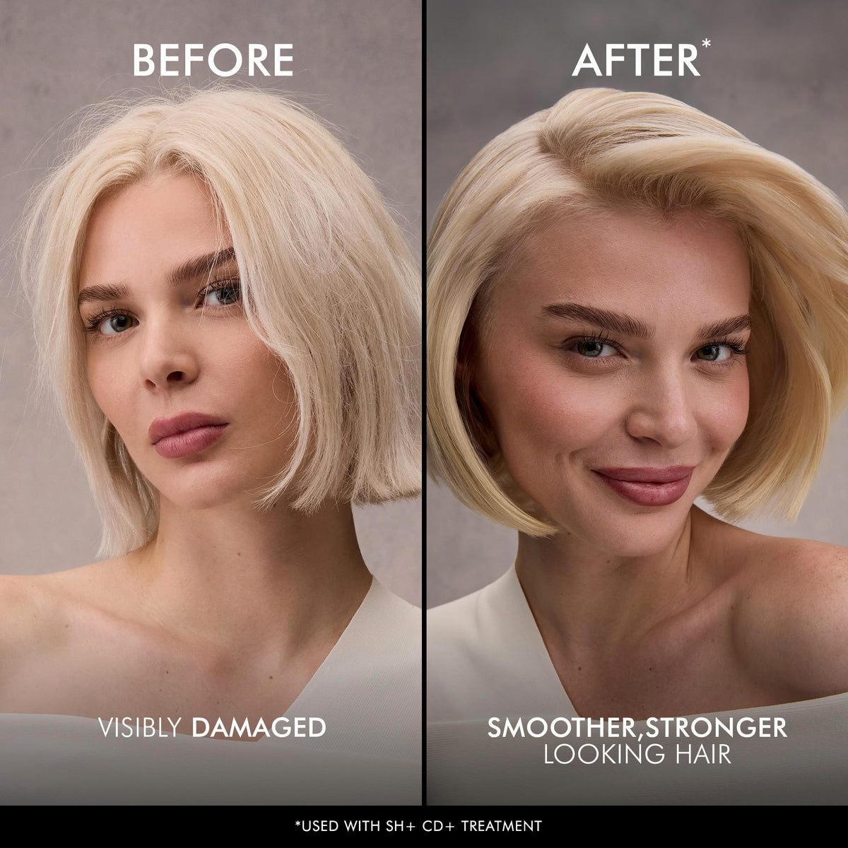 Nexxus KERAPHIX before and after strands showing reduced breakage