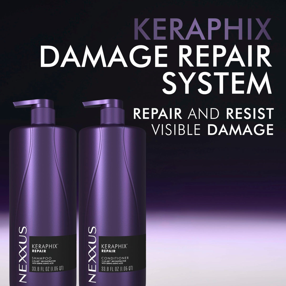Nexxus 33.8 fl oz bottle next to hand to show large salon-size value