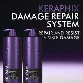 Nexxus 33.8 fl oz bottle next to hand to show large salon-size value