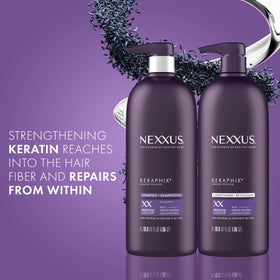 Nexxus Keraphix conditioner bottle pouring for detangling and smoothing benefit