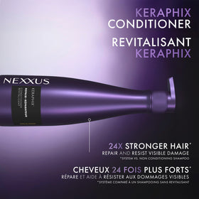Nexxus conditioner being applied in shower to repair and smooth hair
