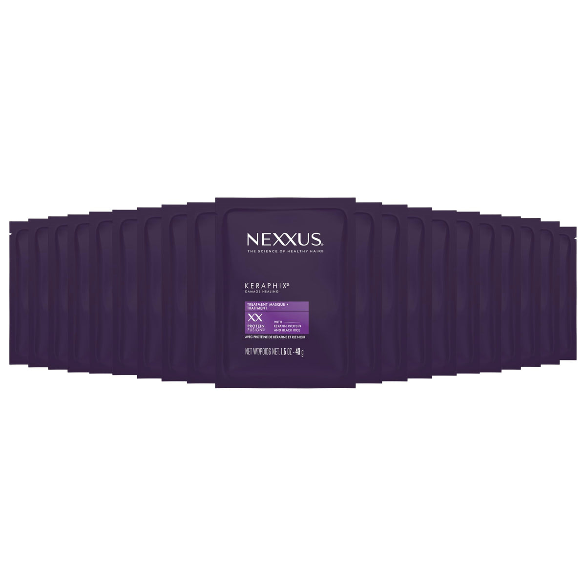 Nexxus front packaging showing 20-pack travel masks for convenient repair