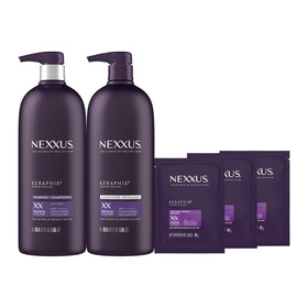 Nexxus Keraphix front packaging showing full shampoo and conditioner set for salon repair