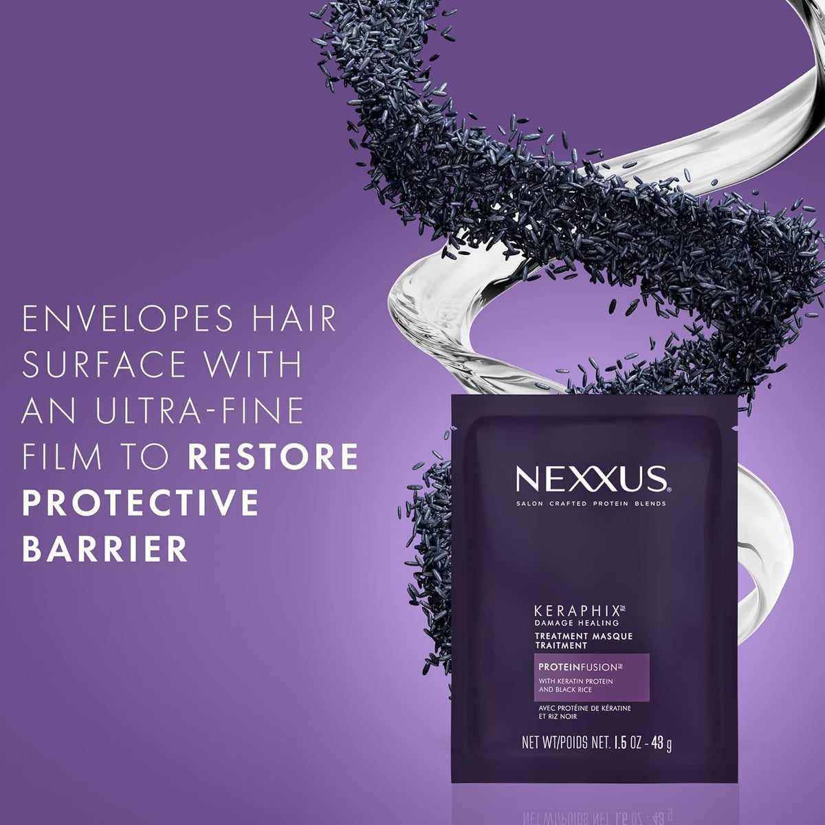 Nexxus ingredients label showing PROTEINFUSION keratin for strength