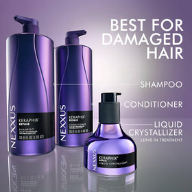 Nexxus label close-up highlighting KRT technology ingredients