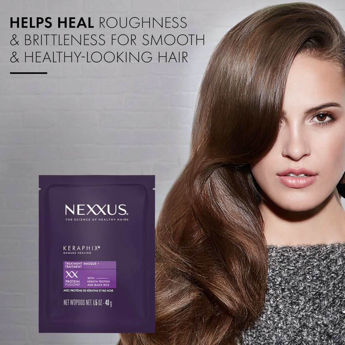 Nexxus single-use mask in hand showing compact travel-friendly benefit