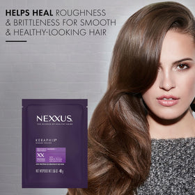 Nexxus single-use mask in hand showing compact travel-friendly benefit