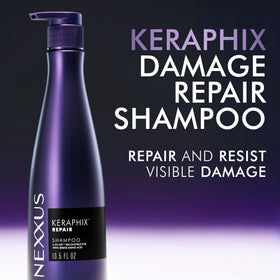 Nexxus KERAPHIX bottle in hand indicating 13.5 fl oz size advantage