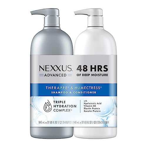 Nexxus bottle size comparison in hand showing large 32 fl oz value and longevity