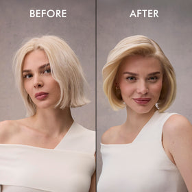 Nexxus before and after styling comparison illustrating reduced oil and added lift