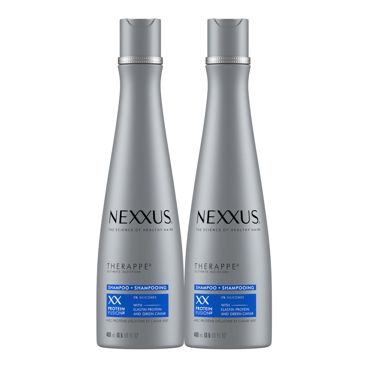 Nexxus Therappe front packaging showing two 13.5 oz bottles and benefits