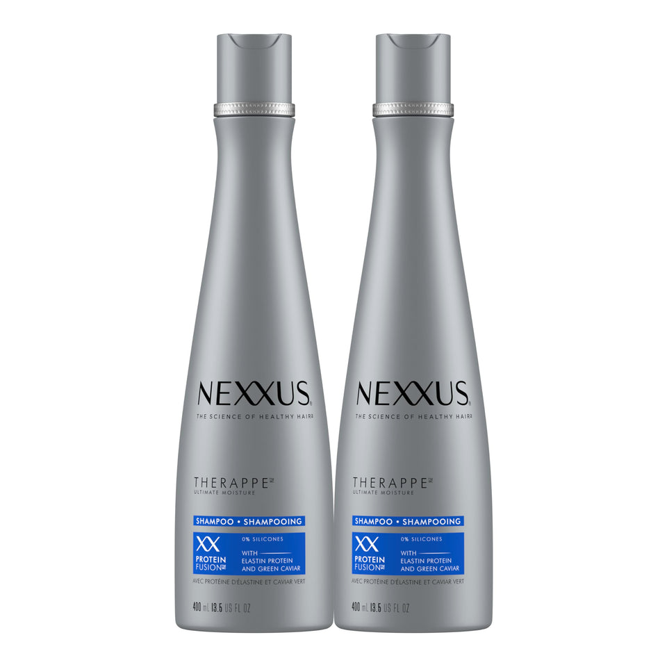 Nexxus Therappe front packaging showing two 13.5 oz bottles and benefits