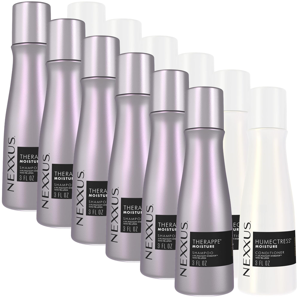 Nexxus front packaging showing travel-size shampoo and conditioner for easy packing