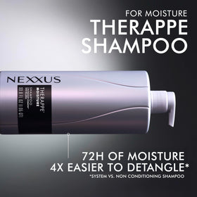 Nexxus Therappe paired with matching conditioner showing system benefits for moisture
