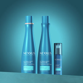 Nexxus duo styled on bathroom shelf suggesting salon-quality daily routine