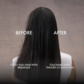 Nexxus before and after hair showing reduced breakage and fuller look
