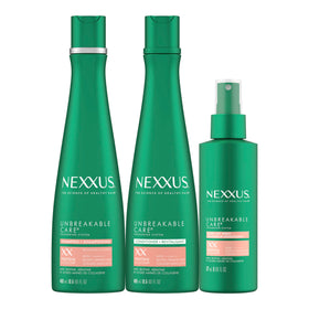 Nexxus front packaging three-pack showing salon-quality haircare benefits