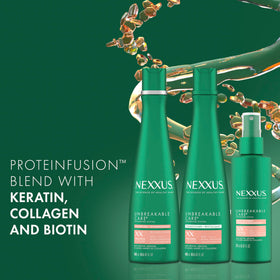 Nexxus shampoo pump detail highlighting easy dispensing and clean formula
