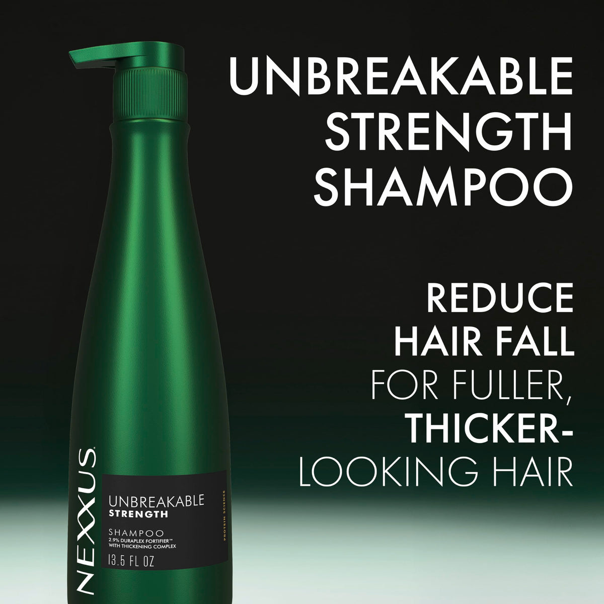 Nexxus shampoo in hand demonstrating volume without weighing hair