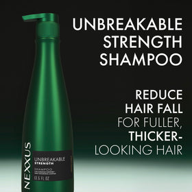 Nexxus shampoo in hand demonstrating volume without weighing hair