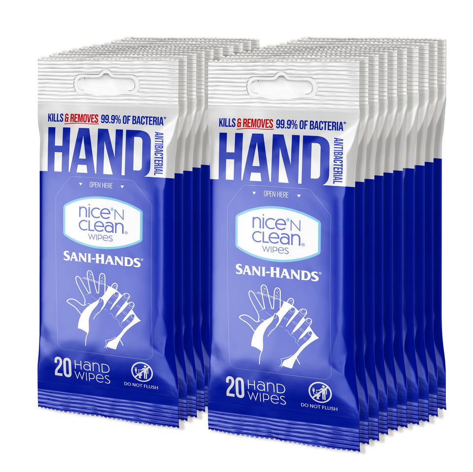 Nice 'N Clean front packaging showing 400-count travel packs and product benefits