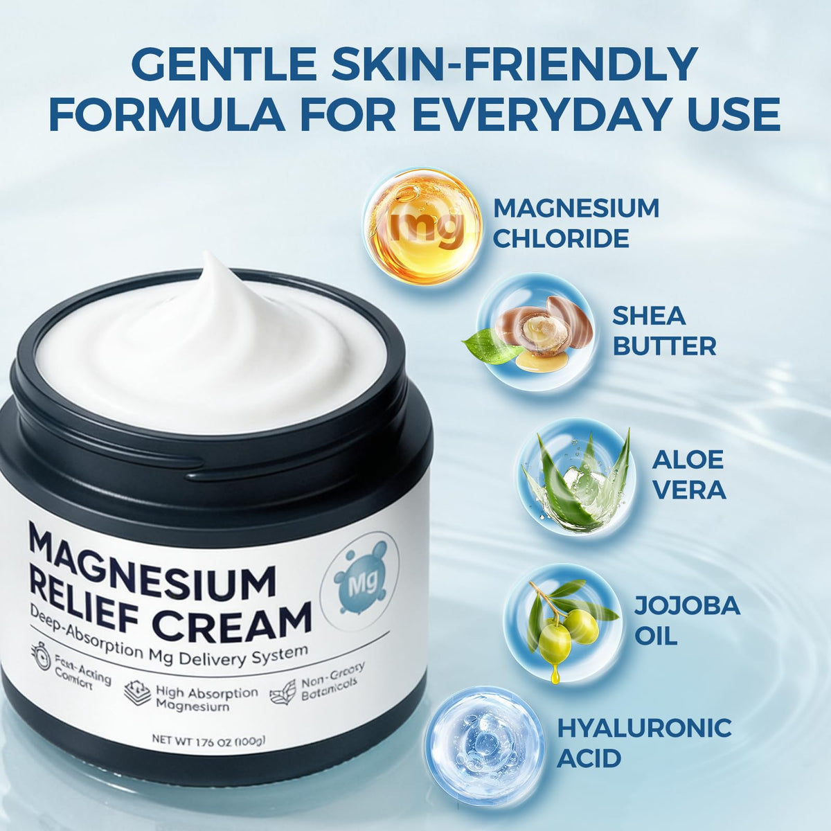 Nichalous cream texture close-up highlighting smooth, fast-absorbing lotion finish