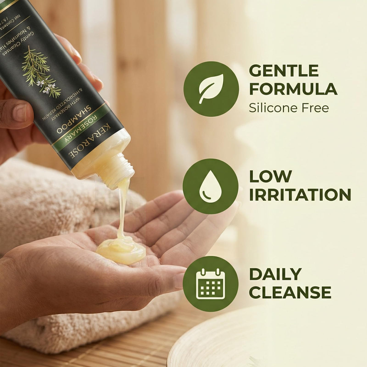Nichalous Kerarose shampoo foam texture demonstrating gentle lathering benefit
