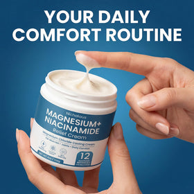 Nichalous jar in hand for size comparison indicating portable 4 oz convenience