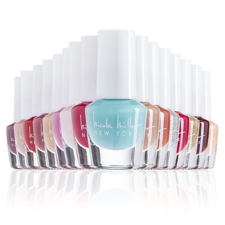 Nicole Miller front box view showing 15 mini polishes and attractive packaging for gifting