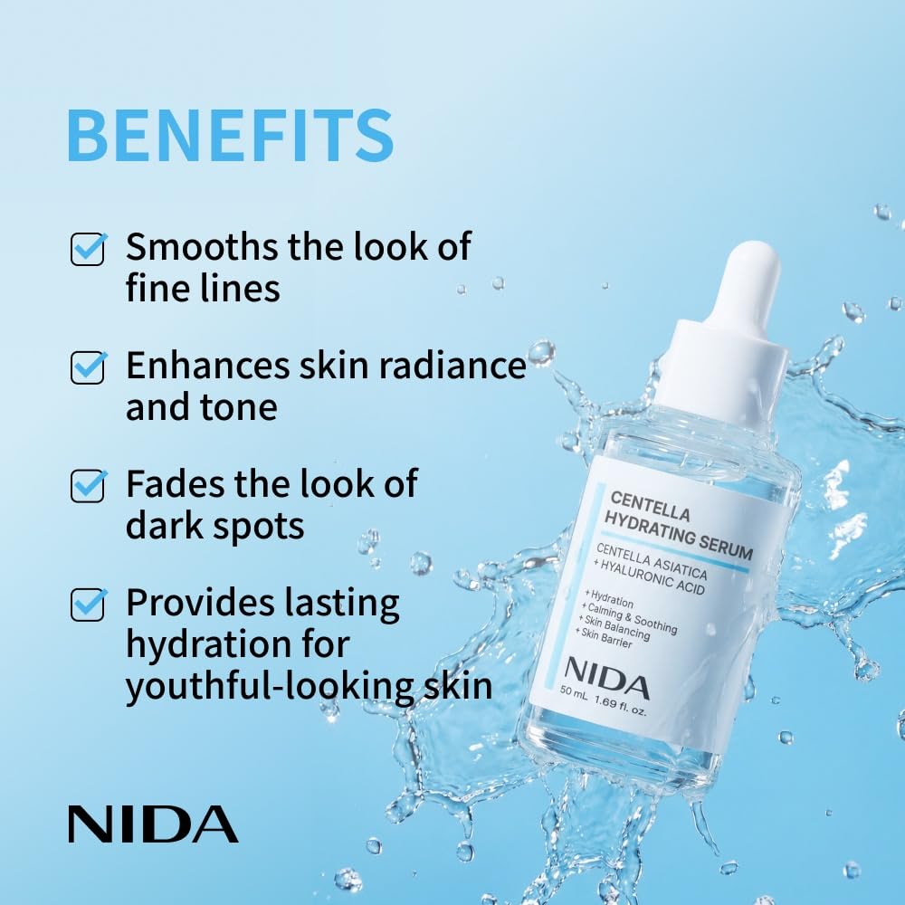 NIDA close-up of serum texture, shows lightweight hydrating finish benefit