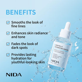 NIDA close-up of serum texture, shows lightweight hydrating finish benefit