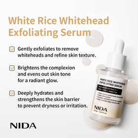 NIDA close-up of ingredient label, emphasizes rice and active brighteners