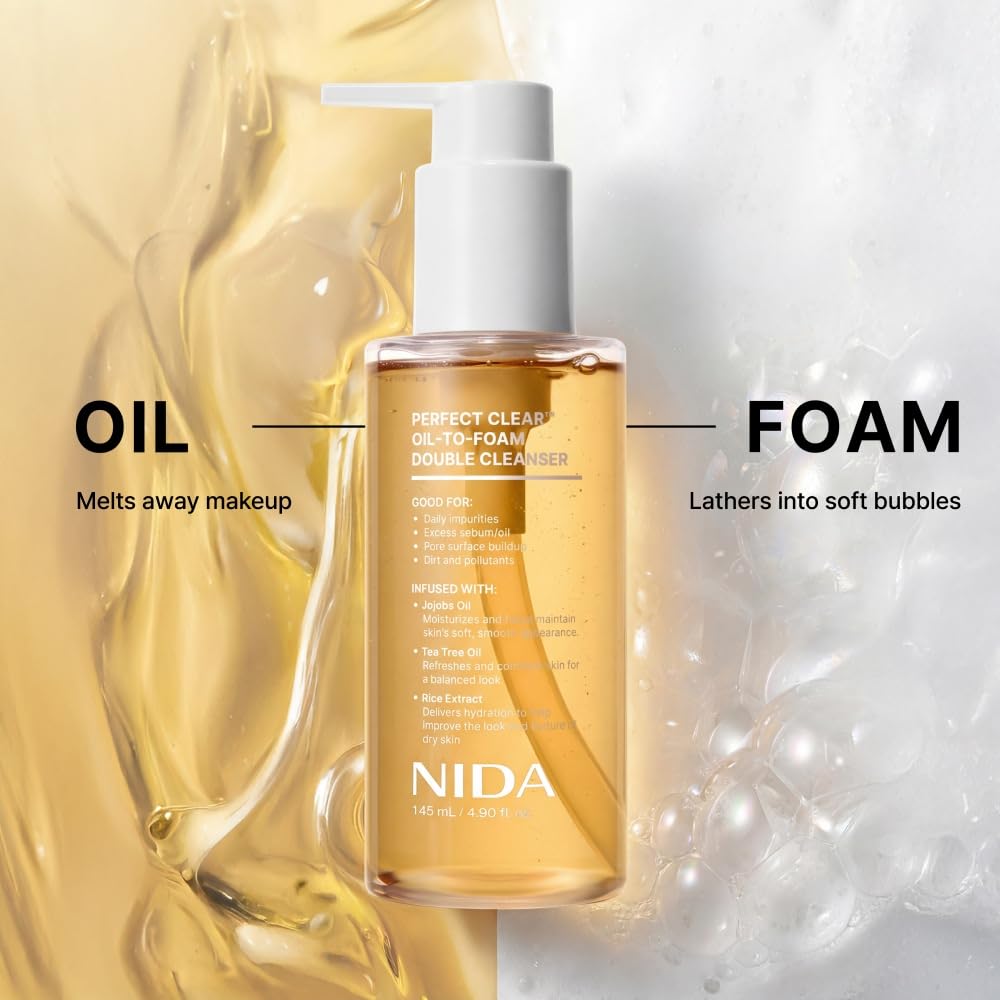 NIDA oil texture close-up demonstrating easy makeup removal