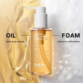 NIDA oil texture close-up demonstrating easy makeup removal