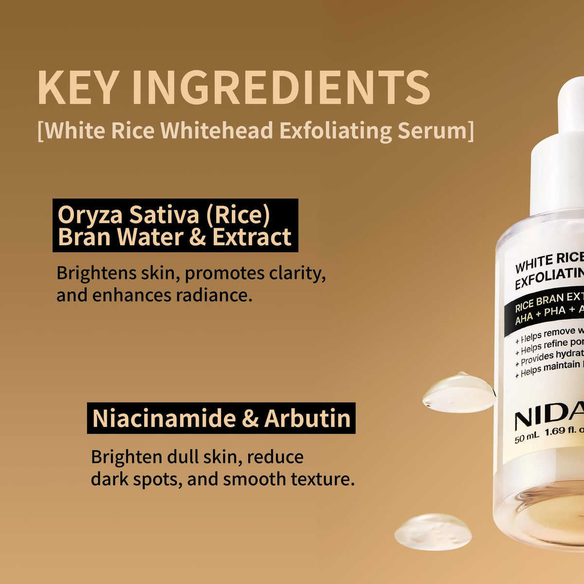 NIDA serum drop on hand, shows hydrating texture and quick absorption benefit