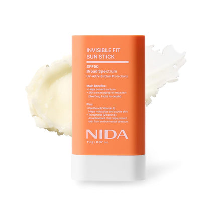 NIDA sun stick front packaging showing SPF 50 and compact design benefit