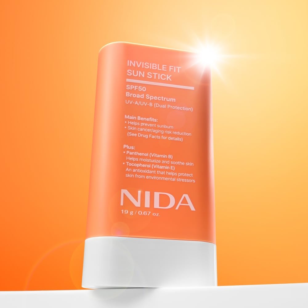 NIDA sun stick inside makeup bag demonstrating convenient reapplication on the go