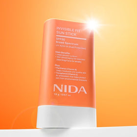 NIDA sun stick inside makeup bag demonstrating convenient reapplication on the go