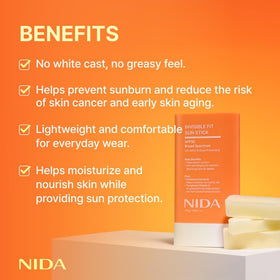 NIDA sun stick texture closeup highlighting transparent lotion-like finish