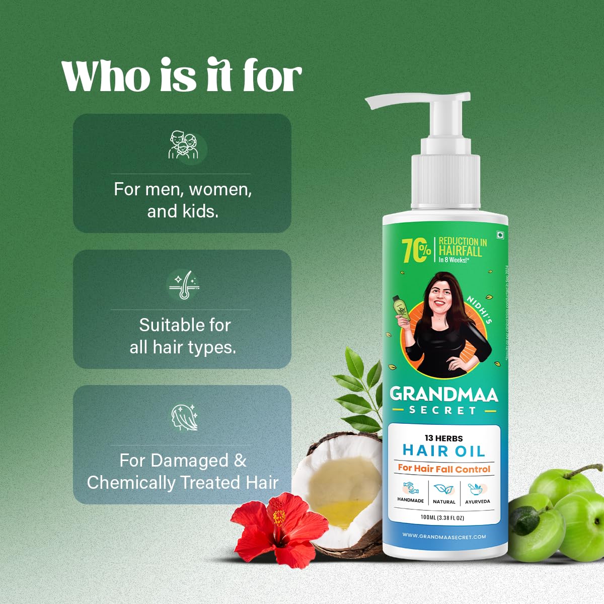 NIDHI’S GRANDMAA SECRET scalp massage application demonstrating improved circulation and absorption