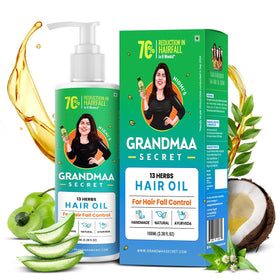 NIDHI’S GRANDMAA SECRET front packaging showing 100 ml bottle and branding benefits
