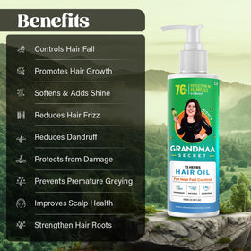 NIDHI’S GRANDMAA SECRET label detail showing herbal list and ayurvedic preparation benefits