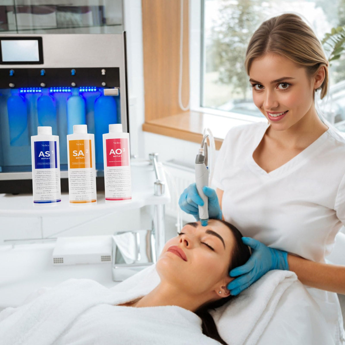 Nielies AS1 set on spa trolley in treatment room conveying professional salon readiness benefit
