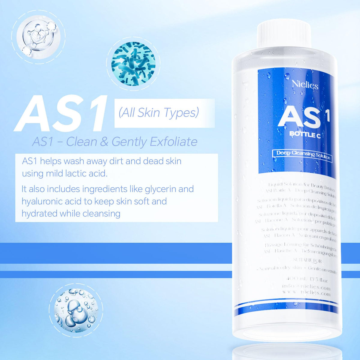 Nielies AS1 serum texture pouring to show consistency and ease-of-use benefit